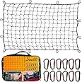 Suu66 Heavy Duty Cargo Net for Pickup Truck Bed - 5' x 7' Stretches to 15' x 21' - Sturdy Latex Bungee Net Mesh - with 12 Metal Carabiners - Truck Bed Accessories for Dodge RAM, Ford, Chevy, Toyota