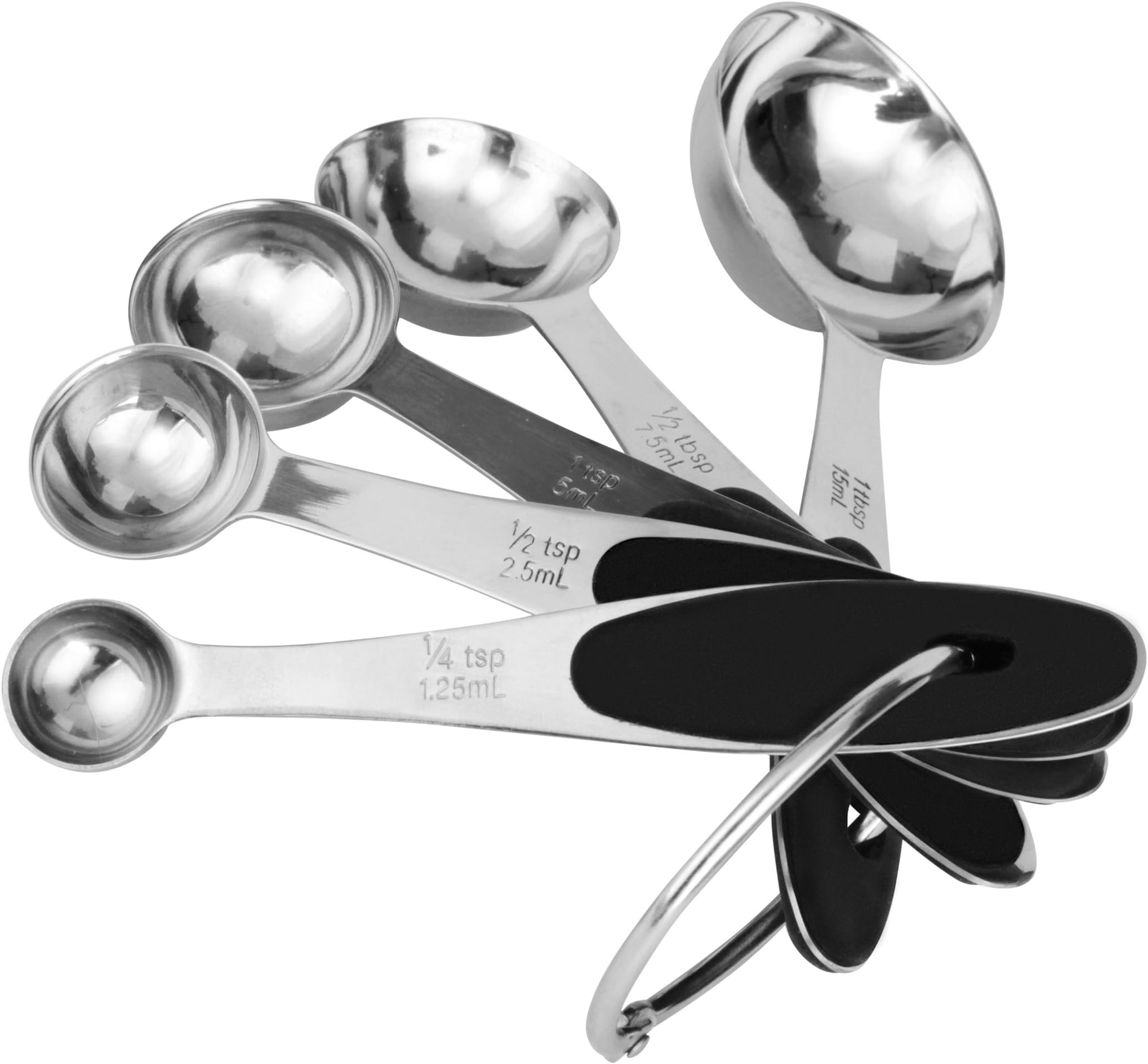 KitchSense Stainless Steel Measuring Spoons Set - 5 Spoons Engraved with USA/Metric Measurements - Easy to Clean and Store - Strong Metal Body with Silicone Covered Handles - Prepare Recipes Accurately. Every Time - Includes Free Recipe Ebook