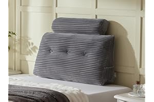 AmyWtb Headboard Wedge Pillow + A Long Neck Roll Pillow Body Pillow，Large Headboard Pillow with Removable Cover (Gray, Twin：39x8x20 inches)