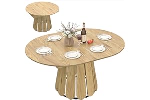 HOMCOM 43"-59" Extendable Dining Table for 4-6 People, Round to Oval Convertible Kitchen Table with Storage Shelf for Dining 