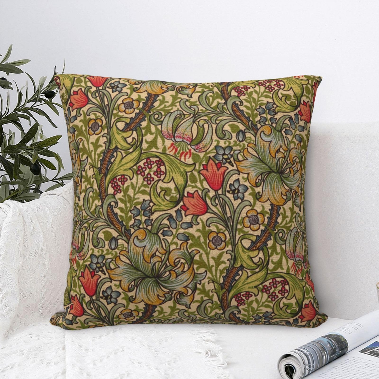 Dripglw Decorative Pillowcase, Design: William Morris, Green Forest Animals, Pheasant, 18"x18", Cozy, Soft, Aesthetic Pillow Cover for Home Decoration, Sofa, Living Room โ image 1
