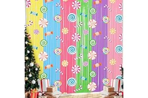 Blosssound 2 Packs Candyland Party Decorations 3.3 x 6.6 ft Christmas Candy Foil Fringe Curtain Lollipop Tinsel Streamers for Christmas Candyland Birthday Baby Shower Sweet Shop Decor(2 Packs, Candy)
