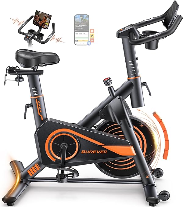 Burever Hometrainer Fahrrad mit App, Ultraleise Heimtrainer Fahrrad, Ergonomisches Design, LCD Display mit Pulsmessung, Magnetischer Widerstand, 15KG Schwungrad, Bis 160KG