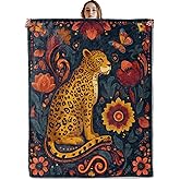 VOPNXLT Floral Leopard Blanket, Soft Cozy Lightweight Folk Art Flowers and Butterflies Throw Blanket for Women Girls Teens, Sofa Couch Bed 50x60 Inch Boho Flannel Blankets for Travel Decor Gifts