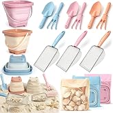 Beach Sand Toys Mesh Shovel Set for Kids, 3 Pack Collapsible Sand Buckets | Sand Toys with Filter Sand Scooper &amp; Mesh Bag for Shell Collecting, Shark Tooth Sifter Dipper Toys for Toddlers Boys Girls