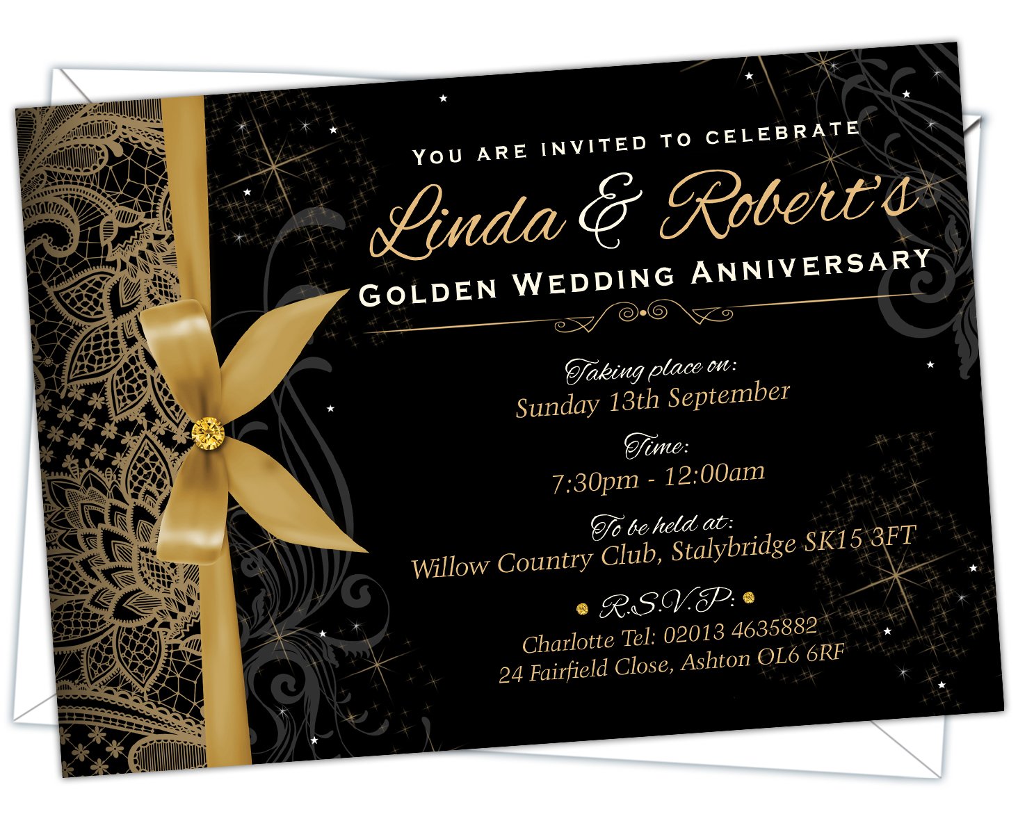 Personalised Golden Wedding 50th Anniversary Invitations (Design Code