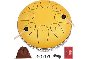 Steel Tongue Drum - AKLOT 8 Note 6 Inch Tongue Drum - Hand Pan Drums with Music Book, Steel Handpan Drum Mallets and Gig Bag,