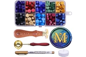 SWANGSA Initial Alphabet M Wax Seal Stamp Kit, Classic Retro Letter Sealing Stamp with 200pcs Sealing Wax Beads Kit for Wedding Invitations Cards Envelopes (M)
