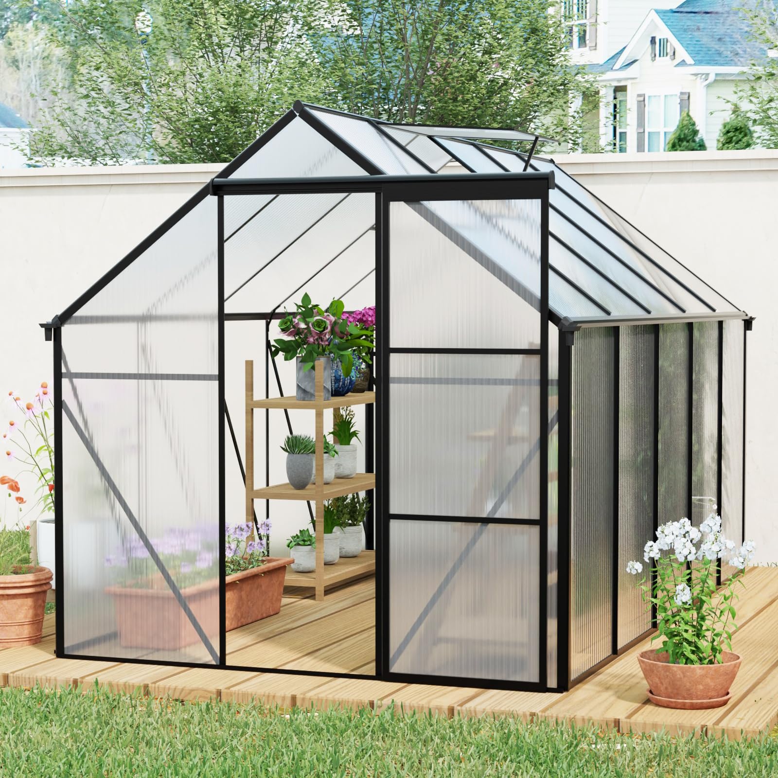 Photo 1 of ***MISSING A BOX*THIS IS ONLY HALF THE ITEM***AS STATED IN NOTES, THIS IS ONE BOX OUT OF 2 ONLY***MISSING A BOX*THIS IS ONLY HALF THE ITEM***




6x10 FT Greenhouse for Outdoors,Polycarbonate Greenhouse with Sliding Door & Adjustable Roof Vent,Aluminum La