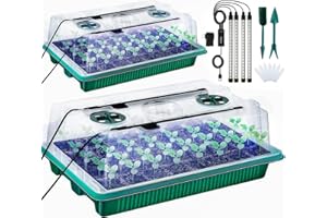Kirababy Seed Starter Tray with Grow Light, 2 Packs Seed Tray Kits with 80-Cell/Seedling Tray with Humidity Dome/Indoor Grow Kit for Deep-Rooted Seedlings