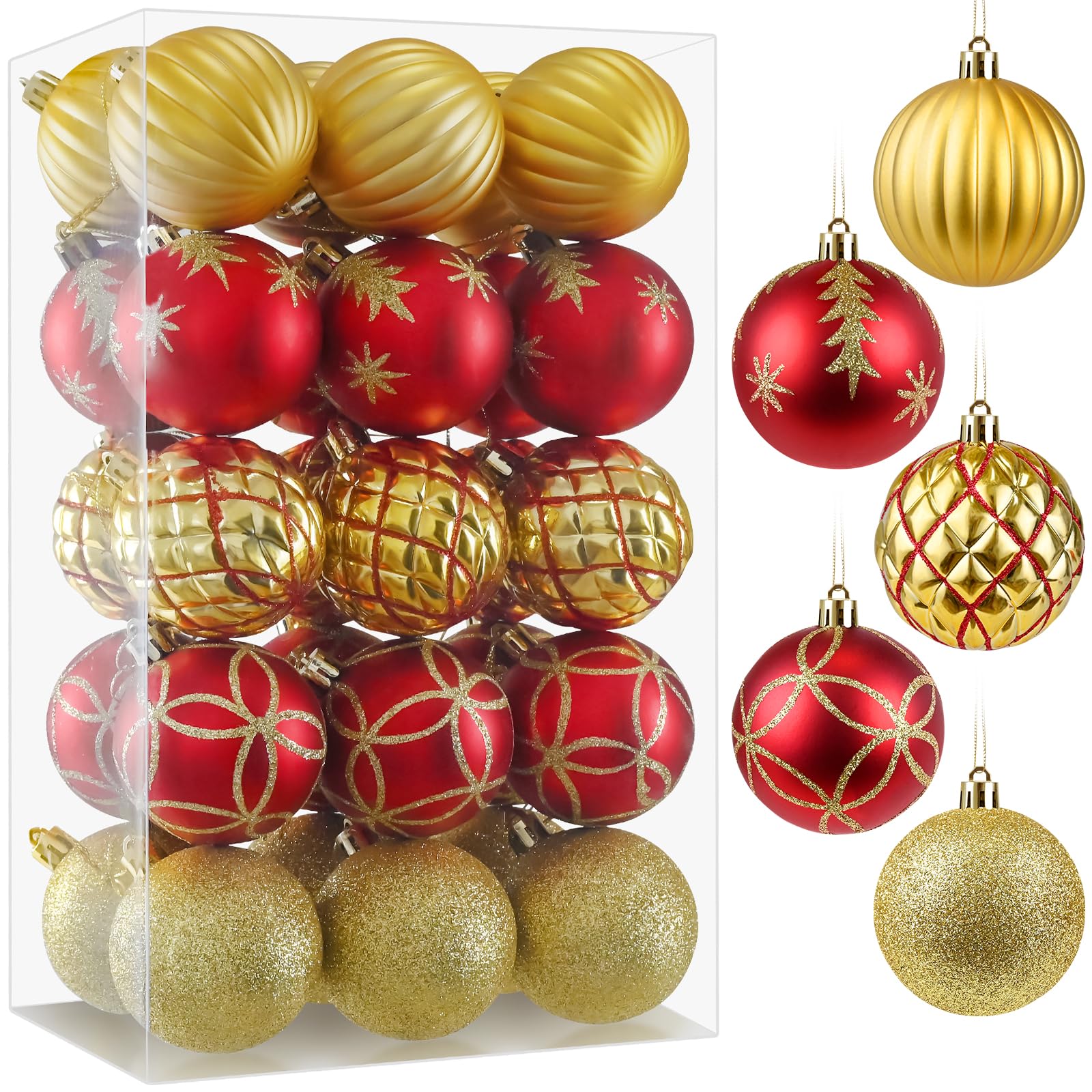 Photo 1 of 30Pcs Christmas Ornaments Balls, 2.36 Inch Red and Gold Shatterproof Tree Decorations Balls Ornaments with Glitter, Classic Holiday Baubles for Xmas Tree, Wreath, Party & Home Décor (#20)