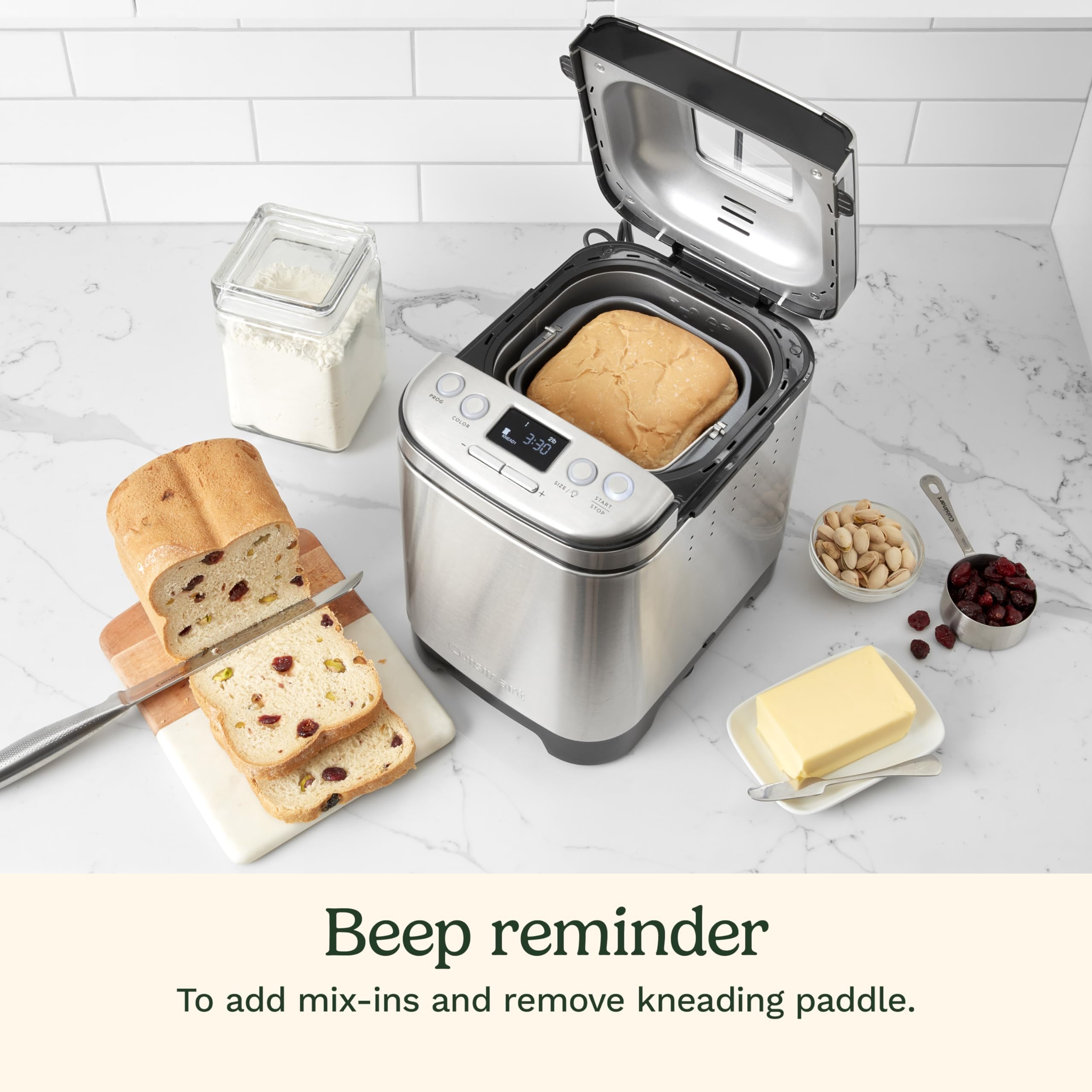 Cuisinart Bread Maker Machine, Stainless Steel Automatic Bread Machine with 12 Menu Options, 3 Loaf Sizes up to 2 Lb., 3 Crust Colors, Removable Nonstick Baking Pan & Kneading Paddle, CBK-110NAS