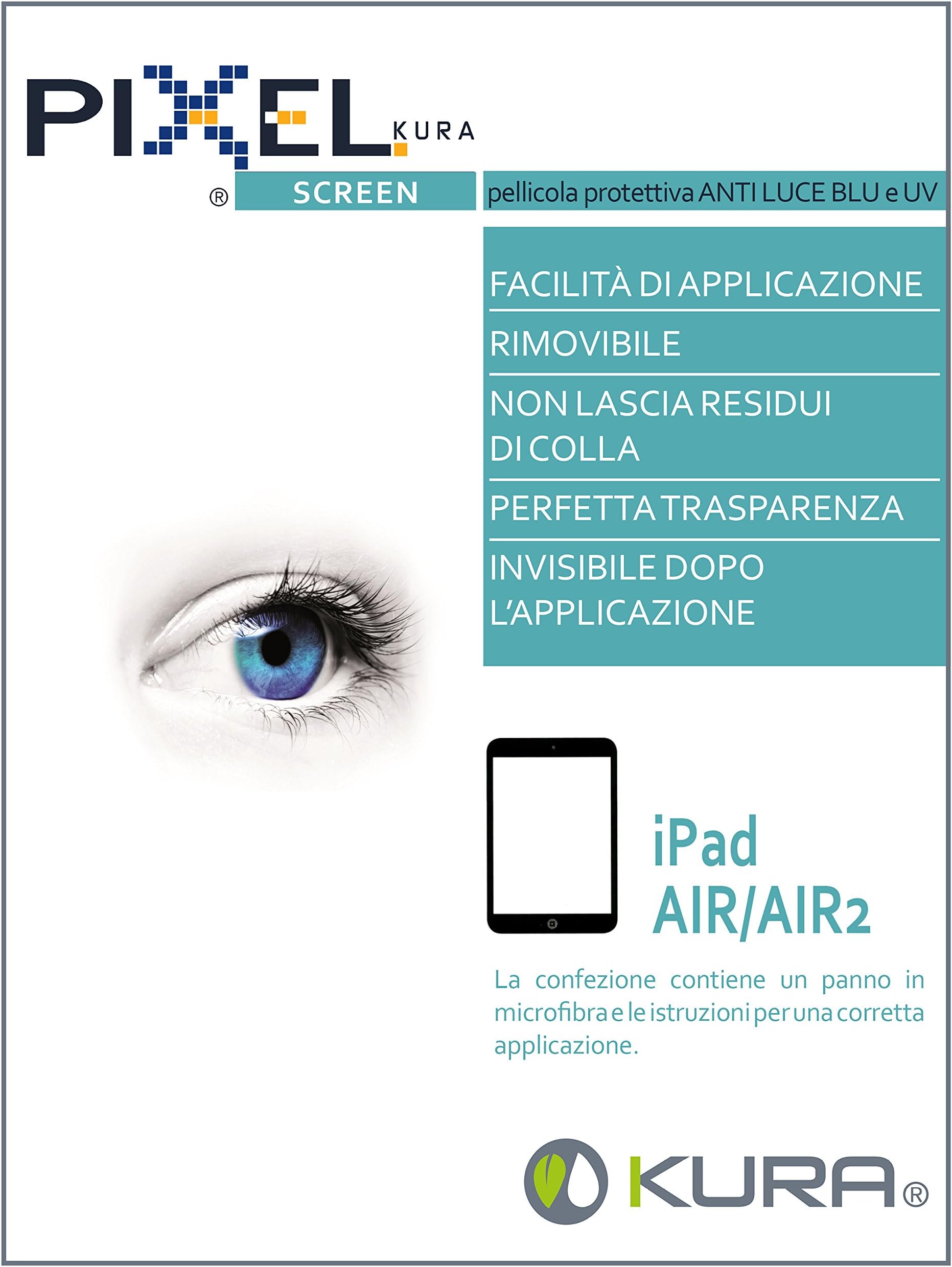 PIXEL SCREEN- FILM FOR IPAD AIR/AIR2 - APPLE- UNIV. OF TURIN TESTED- ANTI BLUE AND UV LIGHT, ANTI SCRATCH AND BUBBLE-FREE - FOR COMFORTABLE VIEWING