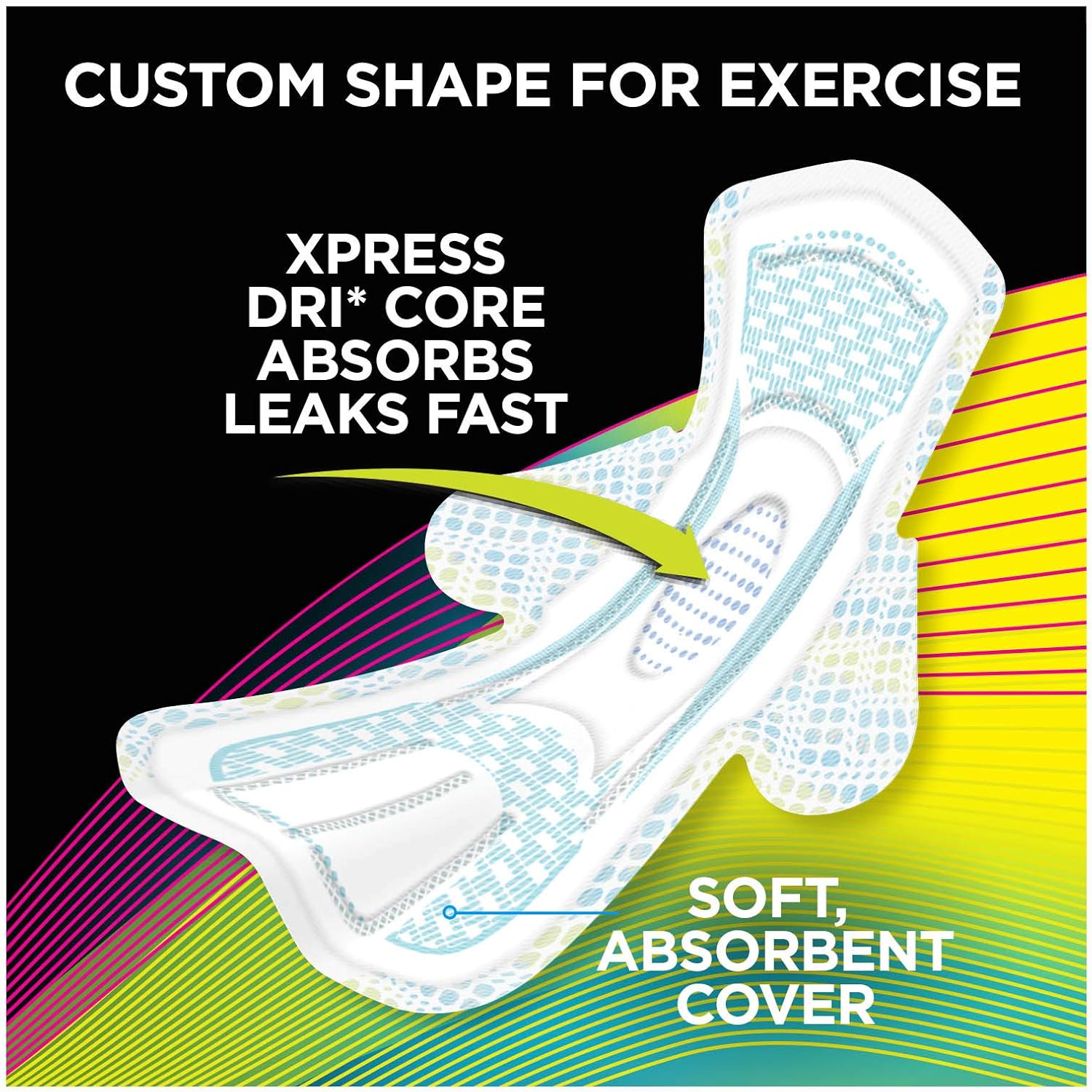 U by Kotex Fitness Ultra Thin Pads with Wings, Regular Absorbency, Fragrance-Free Pads, 30 Count: Health & Personal Care