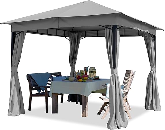 Toolport Garden Pavilion 3x3m 180g M Waterproof Tarpaulin Gazebo 4 Sided Garden Tent Light Grey Party Tent 6x6cm Profile Amazon Co Uk Garden Outdoors