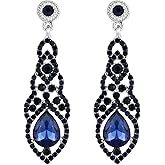 BriLove Women's Wedding Bridal Crystal Art Deco Teardrop Hollow Chandelier Dangle Earrings