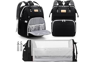 LexiRoman Diaper Bag Backpack, Large Capacity Multifunction Diaper Backpack with Changing Pad for Boy Girl, Travel Baby Bag for Moms Dads, Baby Registry Search Shower Gifts Waterproof Black