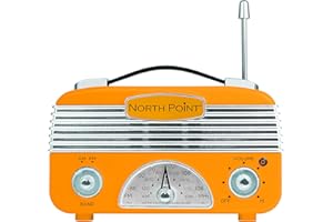 Northpoint AM/FM Portable Vintage Radio with Best Reception, Circa 1960's Design, 3" AA Battery Operated Radio, Tuning, Volume and On/Off Knob, Yellow and Silver
