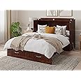 AFI Southampton Full Murphy Bed Chest with Mattress, Storage, and Built-in Charger in Walnut