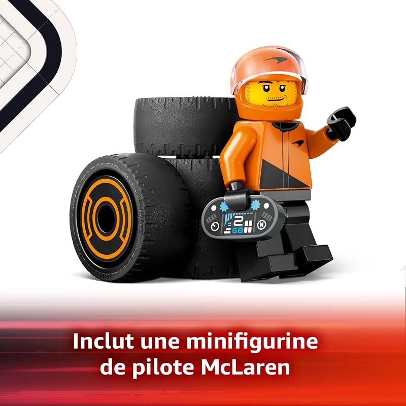 City Voiture de Course McLaren avec Pilote de F1 - Jeu de Construction avec véhicule de Formule 1 - Minifigurine de Pilote de Course - Idée de Petit Cadeau pour garçon et Fille dès 6 Ans 60442