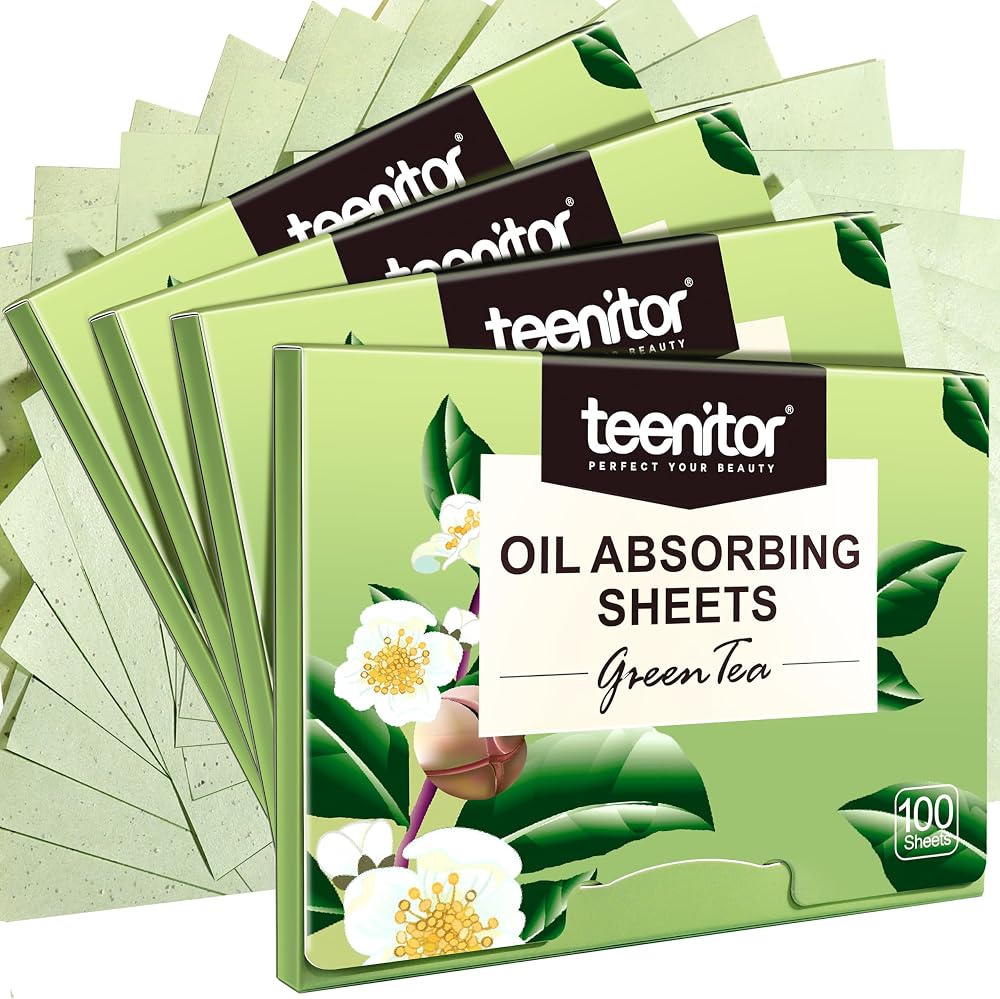 Teenitor Oil Blotting Sheets for Face, 400 Sheets Green Tea Oil Absorbing Sheets Blotting Paper for Oily Skin, Oil Absorbent