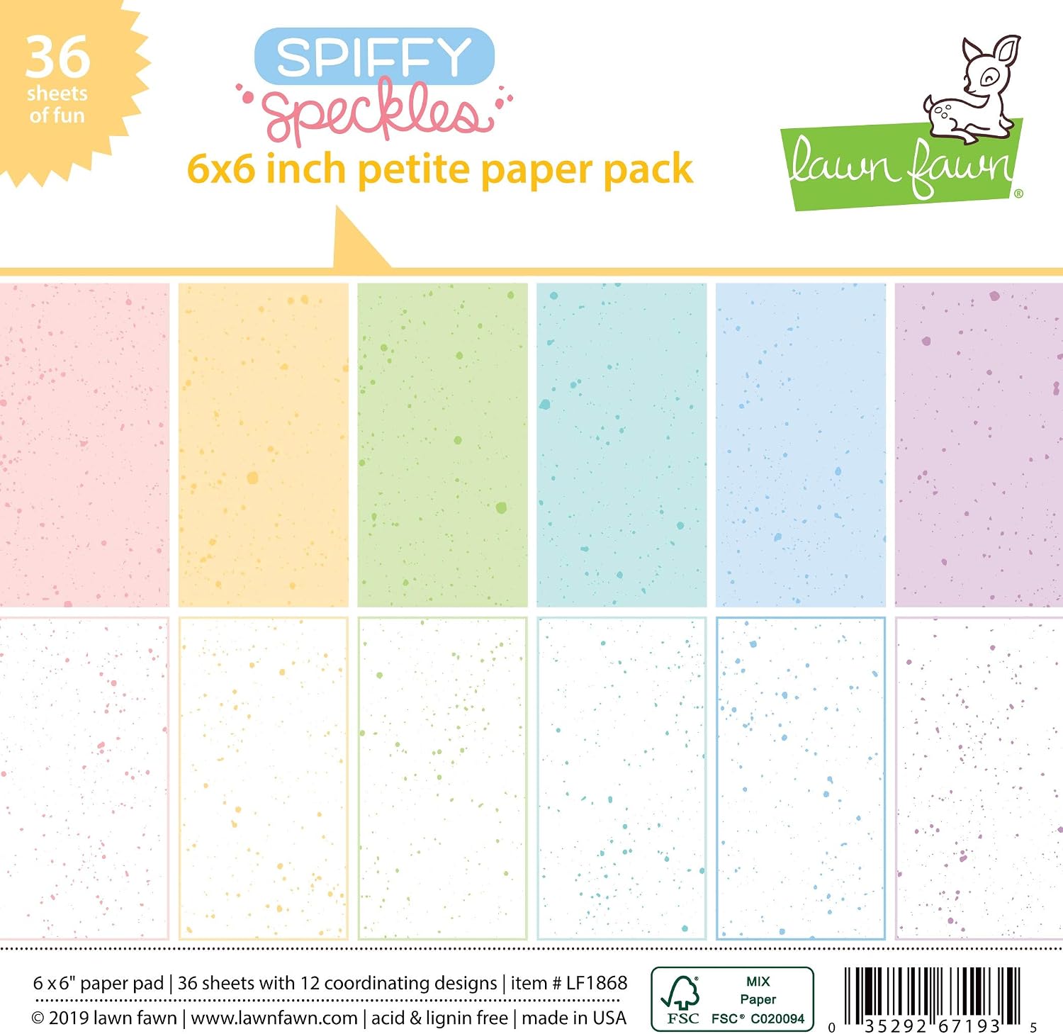 Lawn Fawn Spiffy Speckles 6"x6" Petite Paper Pack 36 Sheets LF1868, Spiffy Speckles, 12 Designs/3 Each, 6-x-6-Inch