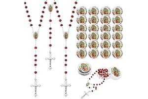 BRILUCKY 24 PCS Red Rosary Beads Bulk For Baptism Favors,Virgen De Guadalupe Regligious Bulk Rosaries For First Communion Party Favors,Rosary Beads Necklace Gifts For Recuerdos De Bautizo Primera Comunion