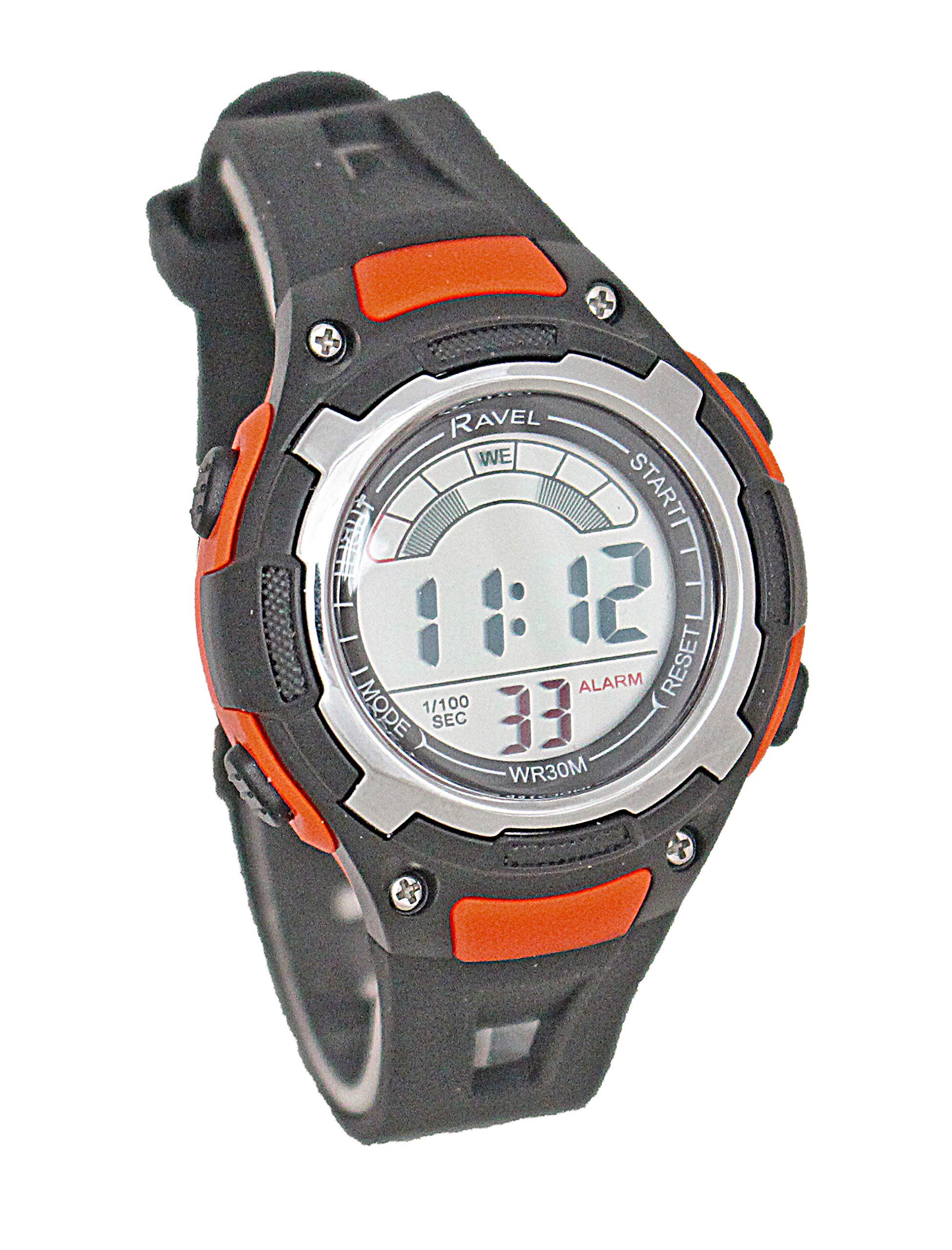 Ravel Boy's 3 ATM Water Resistant Digital Watch with EL Backlight (Orange Black)
