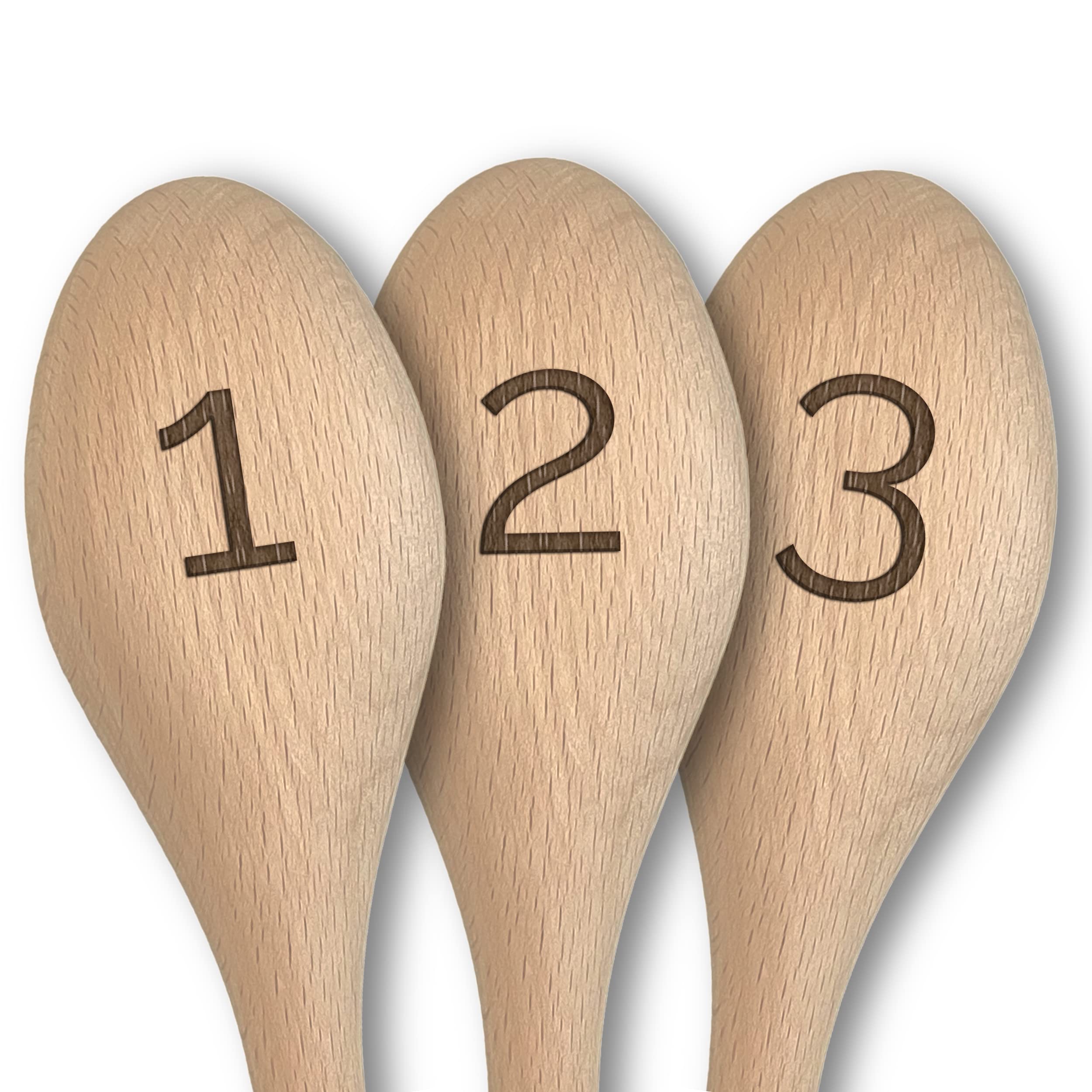 Set of 10 Engraved Wooden Spoons, Rustic Table Number Markers and Order Tracking, Numbered 1-10, Great for Restaurants, Cafes, Weddings, Parties and Events (Numbers 1-10)