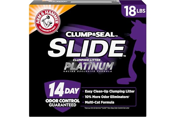 ARM & HAMMER Slide Platinum Easy Clean-Up Clumping Cat Litter, 18 lbs | 24/7 Odor Control, Triple-Action Freshness, Non-Stick, Easy Clean Up, Low Tracking, Multi-Cat Formula, Scented