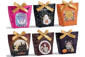 JCXGRVC 24Pcs Halloween Treat Boxes with Ribbons,6 Patterns Gift Bags for Kids Coworkers Decorations Boxes Party Favors Bags