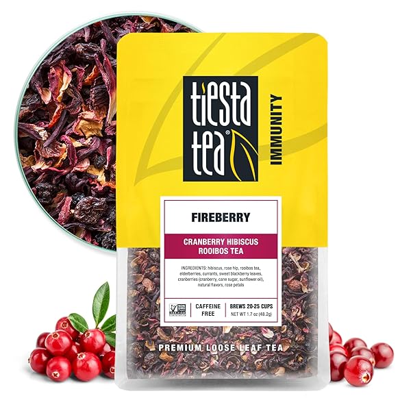 TIESTA TEA – CRANBERRY HIBISCUS ROOIBOS TEA, FIREBERRY, LOOSE LEAF, HERBAL BLEND WITH HIBISCUS, CRANBERRY, CURRANTS & ROOIBOS, ENJOY HOT OR ICED, 1.7OZ RESEALABLE POUCH, 25 CUPS
