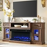 Unineo 3-Side Fireplace TV Stand for up to 80 Inch TV, LED Entertainment Center with 36 Inch Electric Fireplace, Farmhouse TV Console Table w/Drawers & Cabinets for Living Room, Smoky Cherry