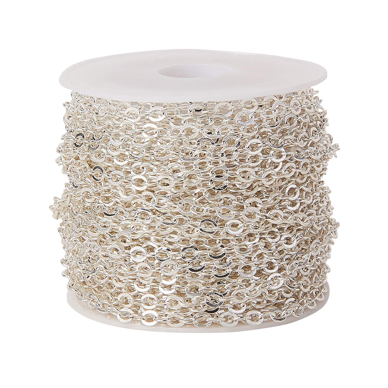 Airssory 32.8 Ft(10 Meters) Flat Oval 3.5x3mm Cable Chains Silver Color Unfinished Link Chain Bulk Lot for Jewelry Making and Craftings