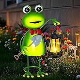 Solar Garden Lights Frog Statue with Solar Lantern Lights,13.78in Tall Frog Decor Fairy Accessories,Birthday Gifts for Women Mom Grandma,Big Metal Decorative Stakes for Home decor,Patio,Porch,Yard Art