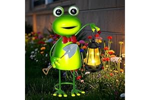 EDOF Solar Garden Lights Frog Statue with Solar Lantern Lights,13.78in Tall Frog Decor Fairy Accessories,Birthday Gifts for Women Mom Grandma,Big Metal Decorative Stakes for Home decor,Patio,Porch,Yard Art