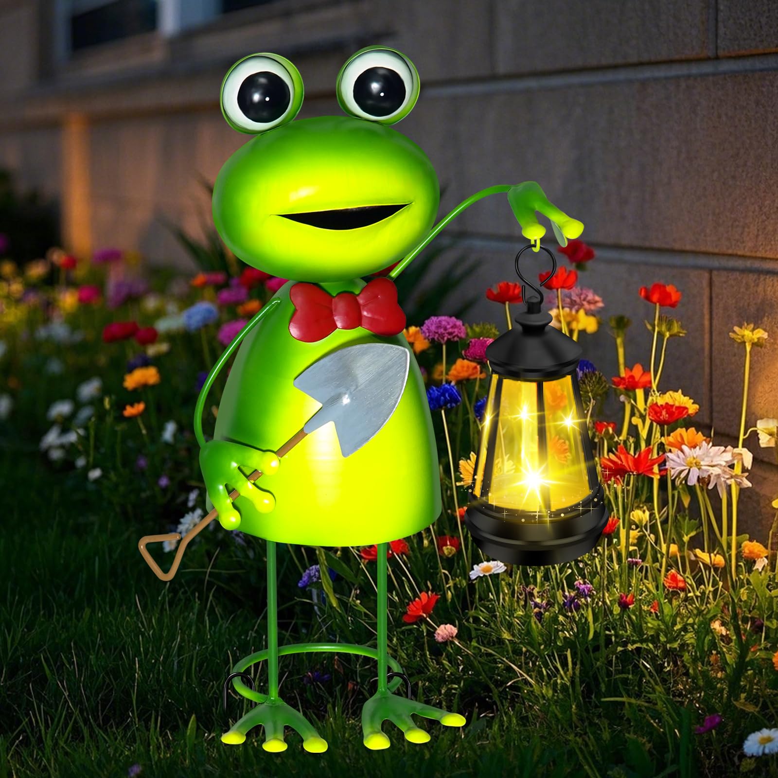Photo 1 of (PARTIAL SET) Solar Garden Lights Frog Statue with Solar Lantern Lights,13.78in Tall Frog Decor Fairy Accessories,Birthday Gifts for Women Mom Grandma,Big Metal Decorative Stakes for Home decor,Patio,Porch,Yard Art