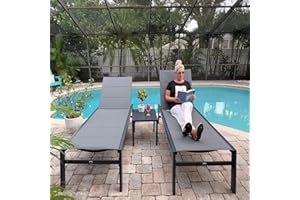 PURPLE LEAF Extra Large Outdoor Chaise Lounge 2 Pieces Aluminum Patio Lounge Chair with Wheels Reclining Chair for Patio Pool Beach Sunbathing Grey Oversized Lounger