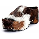XOBZJH Long-Hair Calfskin Chunky Clog Slide for Women - Memory Foam Luxury Slip on Shoes Women's Mules & Platform Clogs,Designer Mules for Women 2025