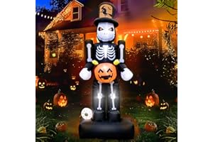 MAOYUE Halloween Inflatables Outdoor Decorations 6FT Halloween Nutcracker Skull Inflatables Blow Up Pumpkin Built-in LEDs with Tethers, Stakes for Garden Yard Lawn Porch