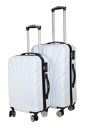 3G Combat 8018 Series 4 Wheel Hard Sided Luggage 20 and 24 Inch ABS Trolley Travel Bag Suitcase (White) - Set of 2