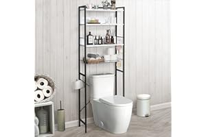 CAPHAUS Over The Toilet Storage, 4-Tier Bathroom Organizer, Freestanding Toilet Shelf, Multifunctional Space Saver Toilet Rack with 4 Hooks, Laundry Organizer, Plant Stand for Balcony (Marble White)