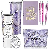 Domensi 6 Pcs Employee Appreciation Gift Set for Women Female Thank You Gift May You Be Proud 20 oz Rustic Marble Sign Tumbler Makeup Bag Journal for Nurse Lady Work Business(Purple)