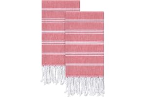 cabanana Cotton Turkish Hand Towel - Set of 2 | Boho Kitchen Tea Towels, 30 x 20 Inches Thin Decorative Bathroom Towel (Red)