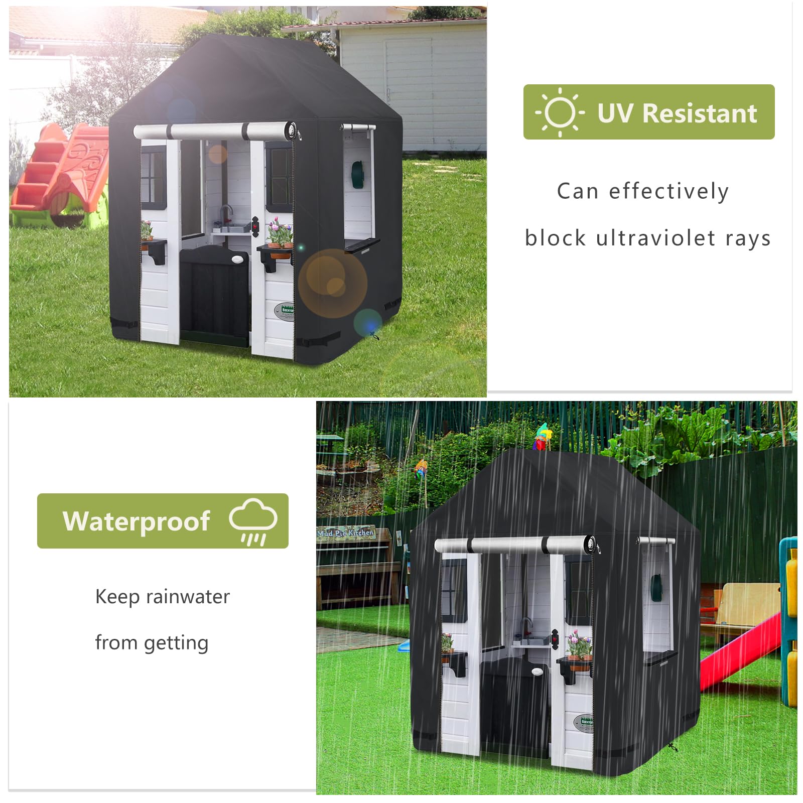 Outdoor Kids Playhouse Cover,Waterproof Cover for Backyard Discovery Outdoor Wooden Playhouse And Other Brands Kids' Playhouse Of The Same Size(Black-43