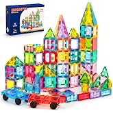 Ryoichi 138PCS Magnetic Tiles Set with 2 Cars for Kids Ages 3-9+ Years | STEM Educational Construction Building Blocks &amp; Montessori Learning Toys