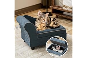 Oarlike Pet Sofa Linen Fabric Comfort Dog Couch with Storage Box Removable&Washable Cushion Dog Sofa Bed for Small and Medium Dogs, Cats for All Seasons (Small, Blue)