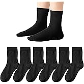 HONGTEYA 6 Pairs Kids Crew Socks School Uniform Dress Socks for Boys Girls Seamless Toe Crew Black White Navy 4-10 Years