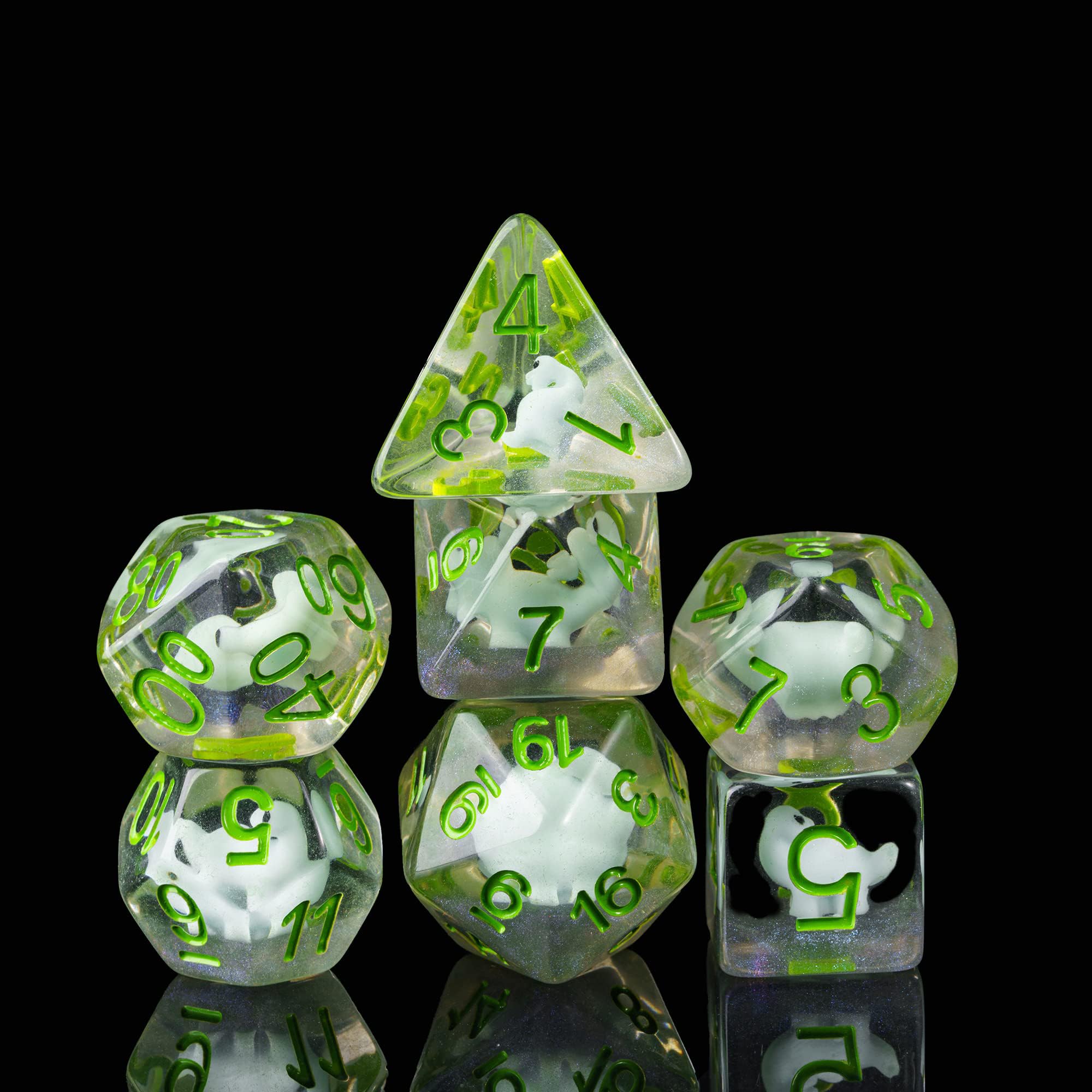 cusdie 7-Die DND Dice, Polyhedral Dice Set Filled with Animal, for Dungeons and Dragons Role Playing Game D&D Dice (Dinosaur)