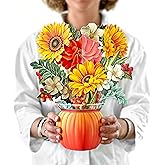 Freshcut Paper Pop Up Cards, Pumpkin Harvest, 12 Inch Life Sized Forever Flower Bouquet 3D Popup Greeting Card, Autumn Cards, Birthday Card, Blank Notecard & Envelope